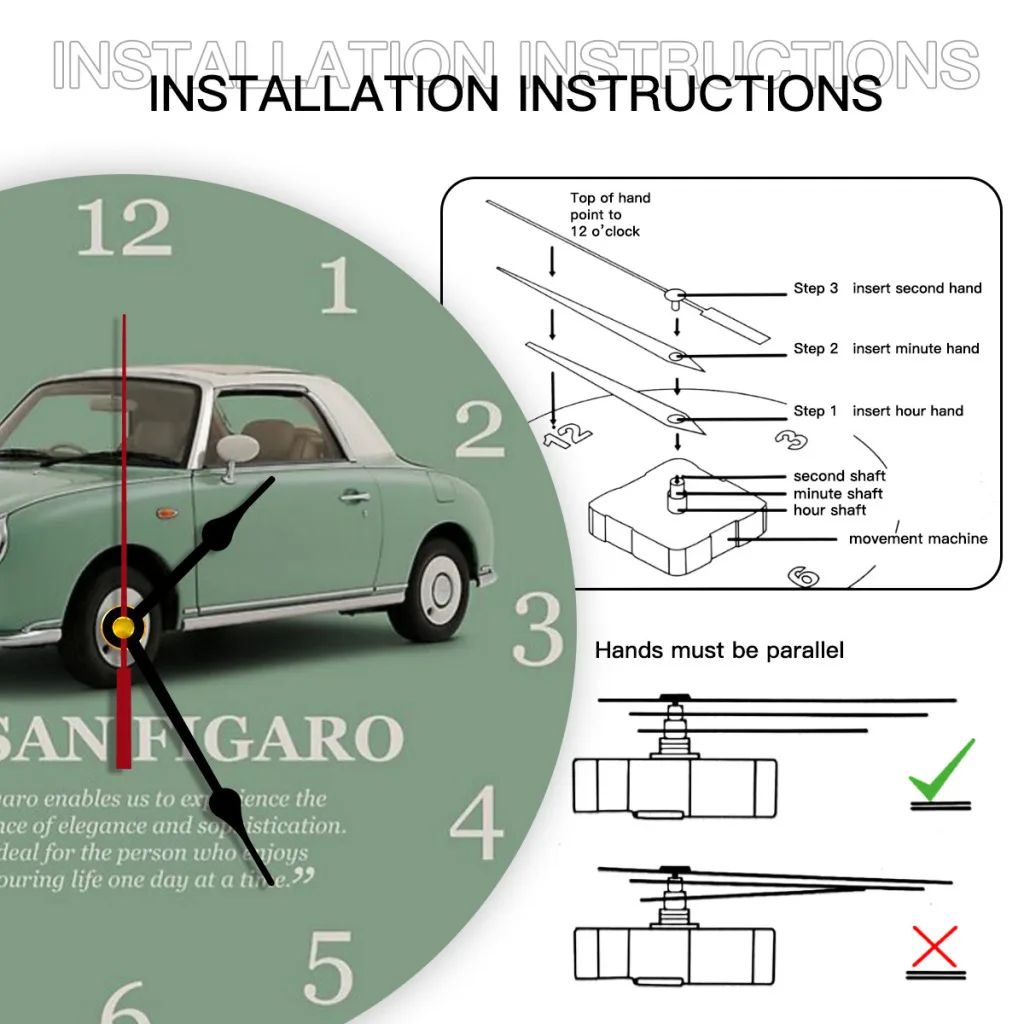 家庭の装飾のためのエメラルドグリーンの壁時計、フィガロクロック、読みやすい、サイレントでマウントされた時計、nissan