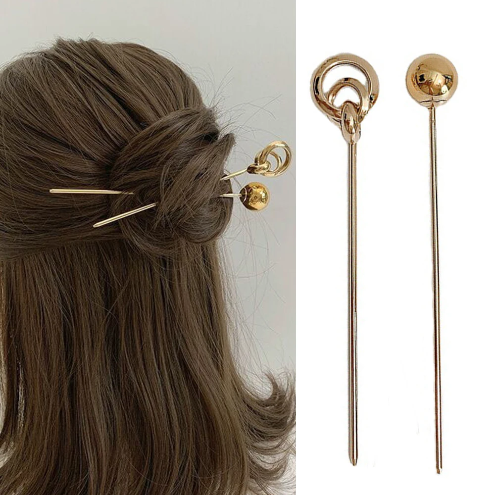 Accessories Girls Hollow Gold Color Round Ball Temperament Metal Hairpins Hair Sticks Hair Accessories Hair Fork