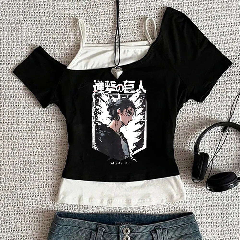 Attack on Titan crop top teen baddie 2000s funny kawaii vintage t shirt japanese cheap y2k meme clearance sales