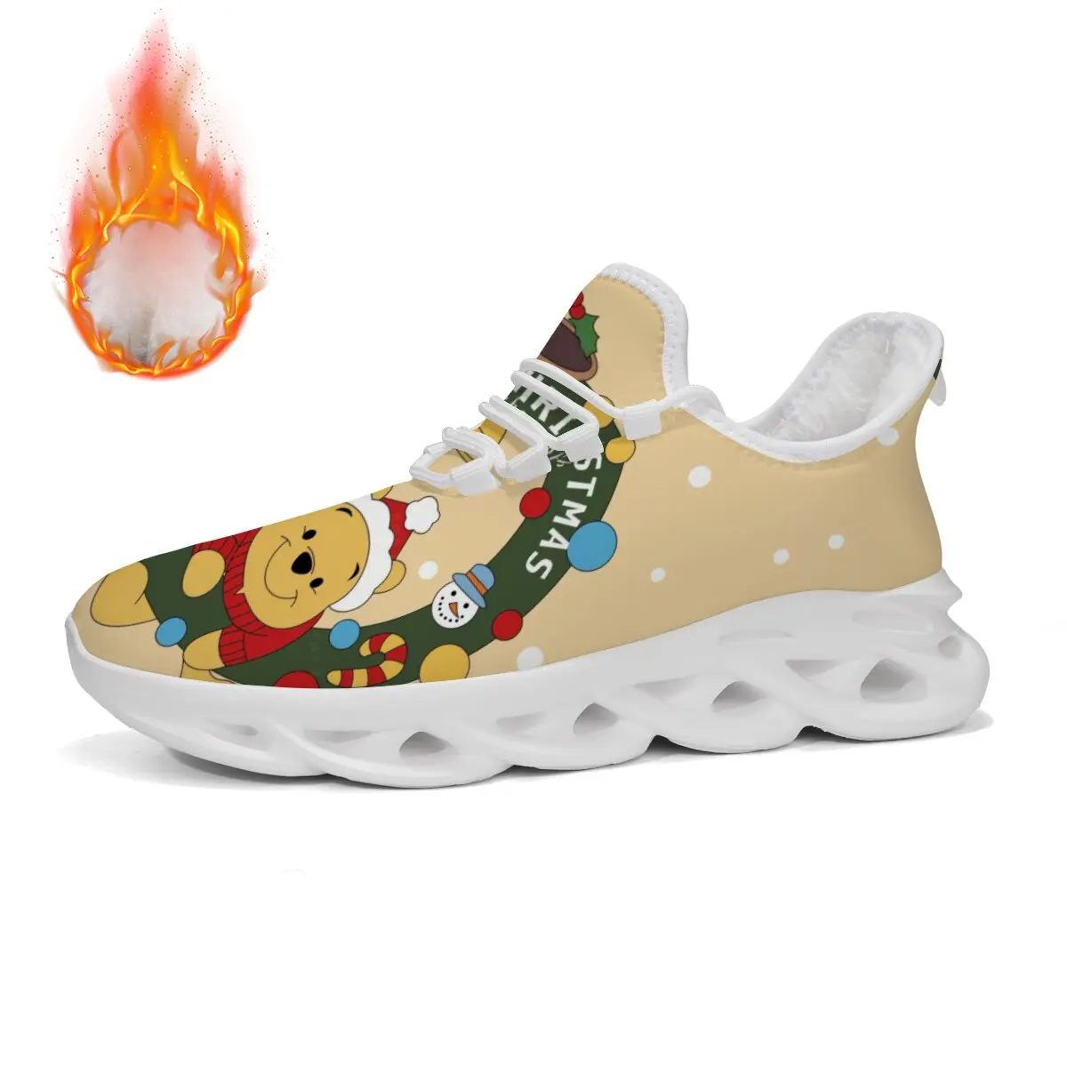 

Winnie the Pooh Christmas Fluffy Lined Sneakers Cute Cartoon Print Casual Shoes New Fashion Sports Training Jogging Shoes Unisex