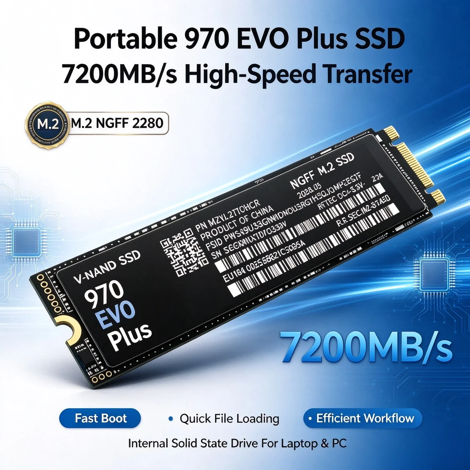 M.2  2280 NGFF SSD 970 EVO plus 7200MB/s TLC 3D NAND Internal Solid State Drive 2TB 4TB For PS5 Gaming Desktop Laptop PC Storage