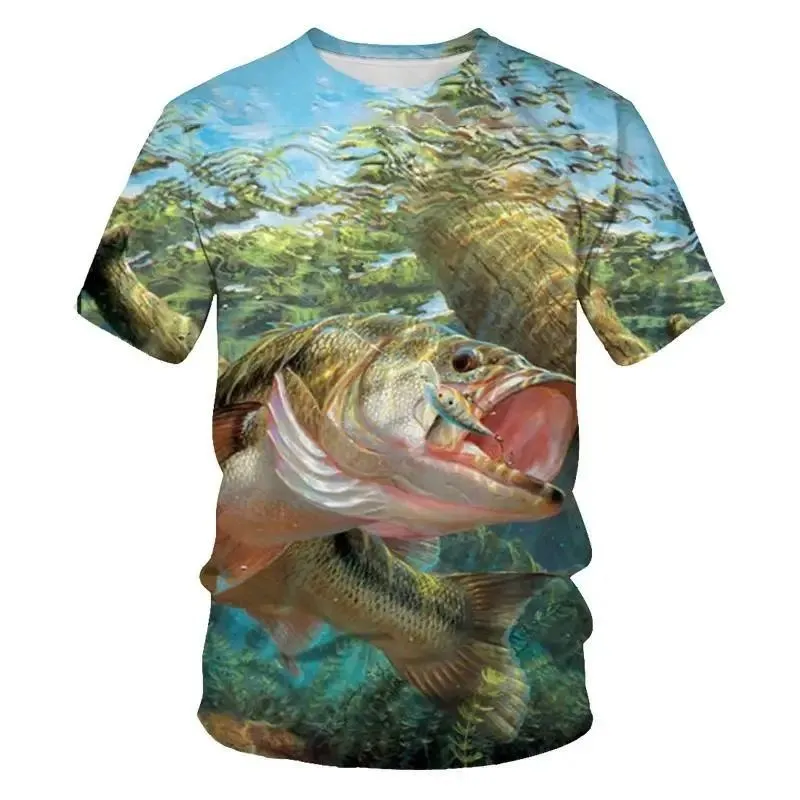 2023 Summer Men 3d Printed Ocean Fish Pattern Fashion Sport O Collar Short Sleeve T-Shirt Fun Funny Baggy Plus Size Casual Top