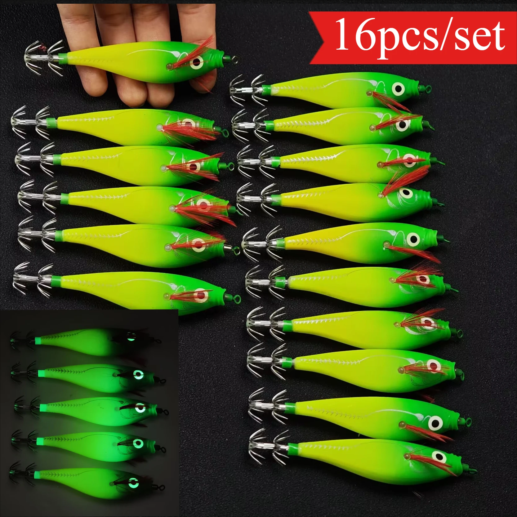 Saltwater Fishing Hook - 16 pezzi di esche luminose orizzontali