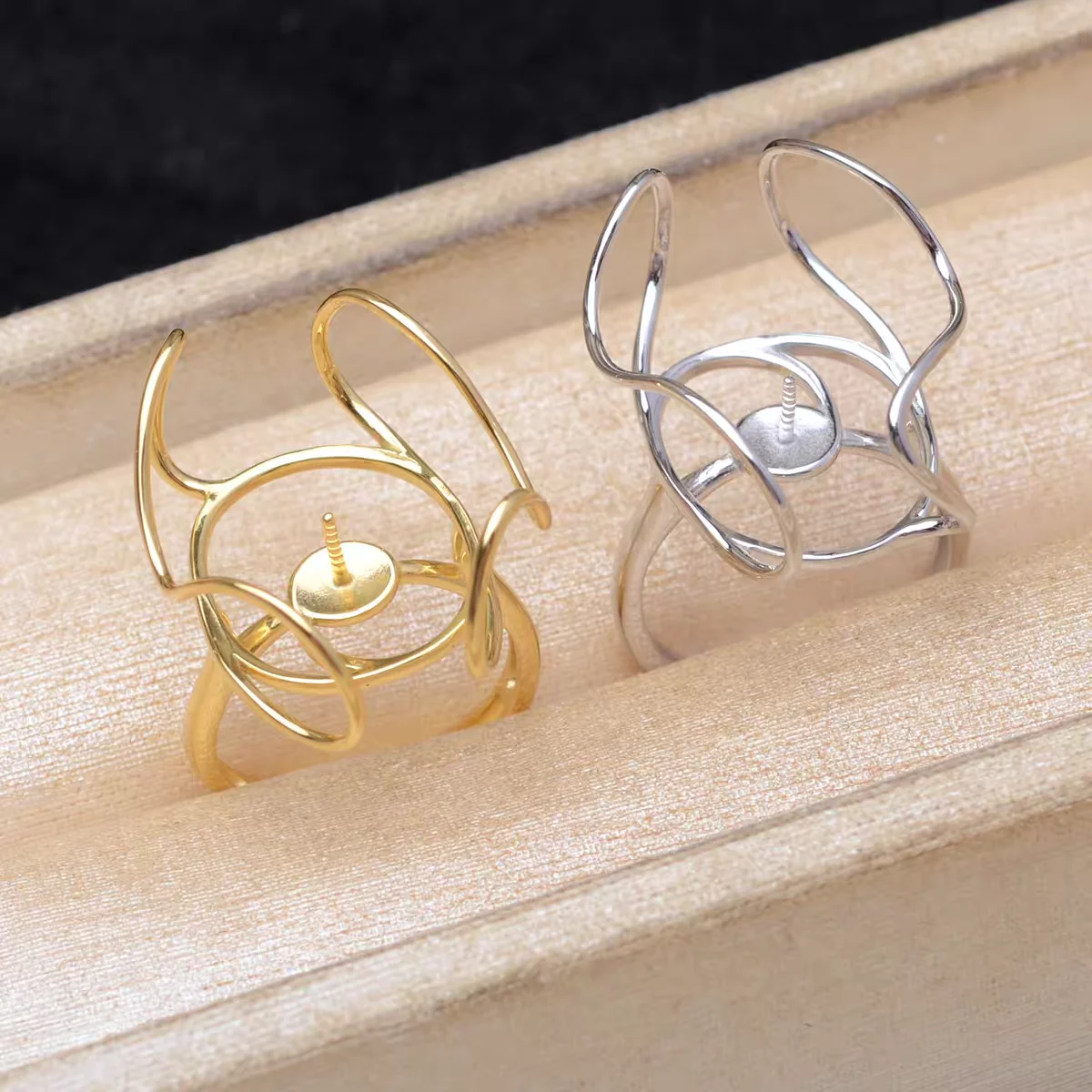 S925 فضة قابل للتعديل البنصر حوامل قاعدة إعداد النتائج مجوهرات ل 16-26 مللي متر اللؤلؤ الباروك 3 قطعة/الوحدة #3