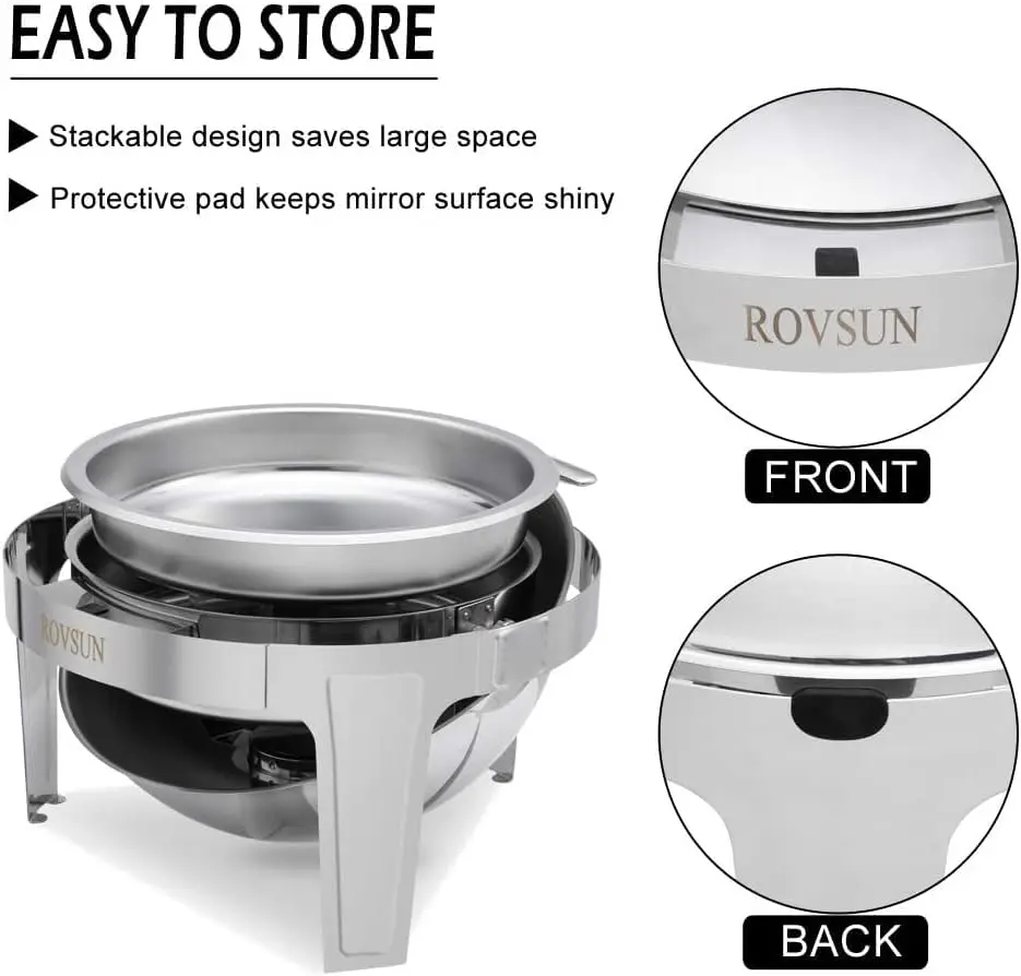 ROVSUN 3-Pack Roll Top Chafing Dish Set prasmanan, 6 Quart ukuran penuh Pan Chafer, NSF bulat baja tahan karat Set dengan panci makanan