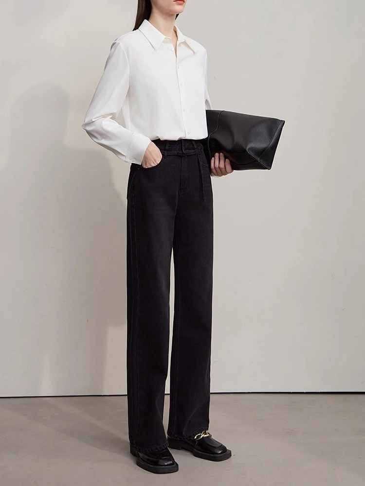 AMII جينز نسائي أسود 2025 شتاء جديد حزام قابل للإزالة مستقيم سراويل نسائية متعددة الاستخدامات جينز متين غير رسمي السيدات 1254TM4064 #1