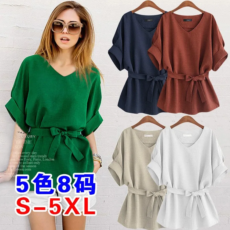 SUSOLA Women Linen T-shirts Lady Trend Short Sleeve Clothes Summer Shirt Top Tee O Neck Female Ladies Womens Tee T-Shirt