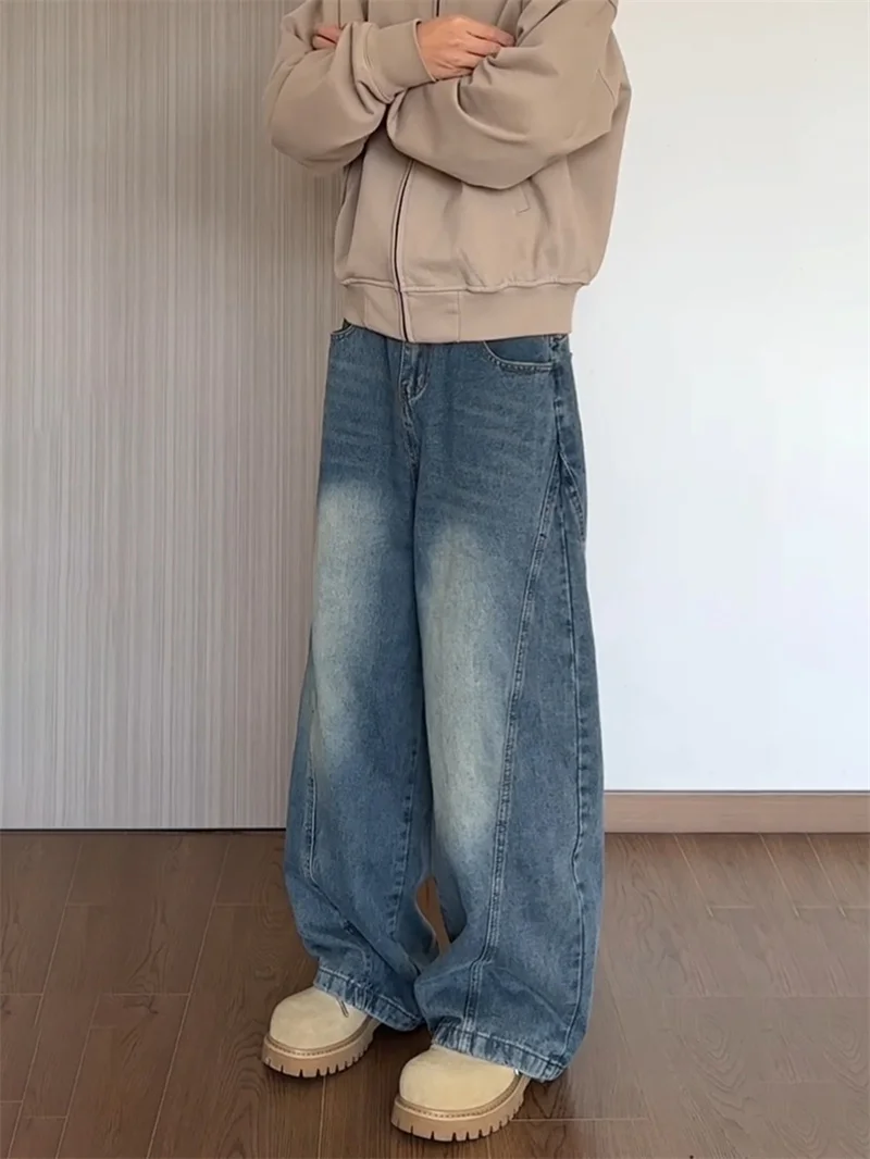 

Мужские джинсы в американском ретро-стиле, осенне-зимние, свободные, широкие, с высокой талией, прямого кроя, в стиле рабочей одежды