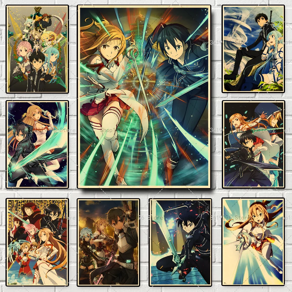 Anime Sword Art Online Poster Self-adhesive Art Waterproof Paper Sticker Coffee House Bar Room Wall Decor