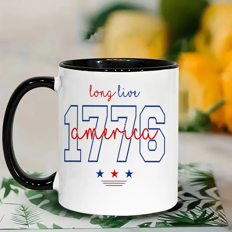 1776 Long Live America Colorful Print Ceramic Coffee Mug, 11oz 350ml Personalized Custom Mug, Microwave Safe Cute Aesthetic Mug,