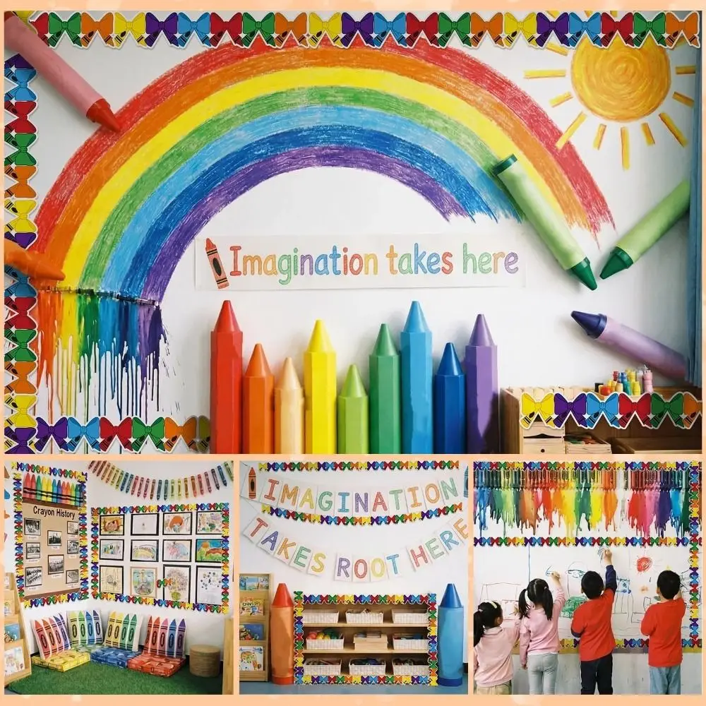Self Adhesive Bulletin Board Border Sticker Cartoon Pattern 10m/roll Classroom Border Sticker Cuttable Roll Design