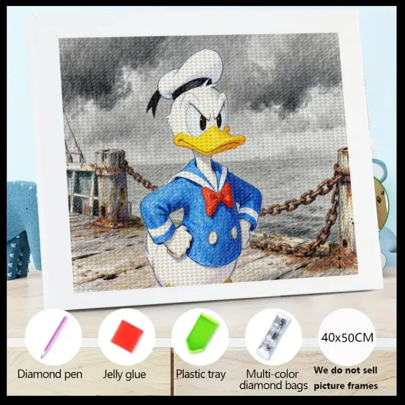 

1PC 5D DIY Full Drill Diamond Painting Kit, Grumpy Donald Duck Cartoon Character Sailor Art, Crystal Rhinestone Gem Painting for