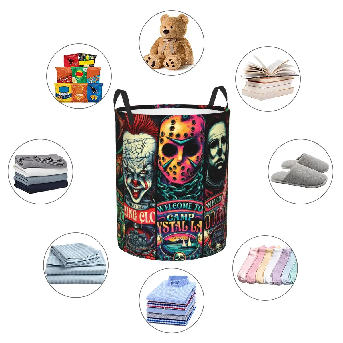 Custom Welcome To Horror Movies Laundry Basket Collapsible Toy Clothes Hamper Storage Bin for Kids Nursery