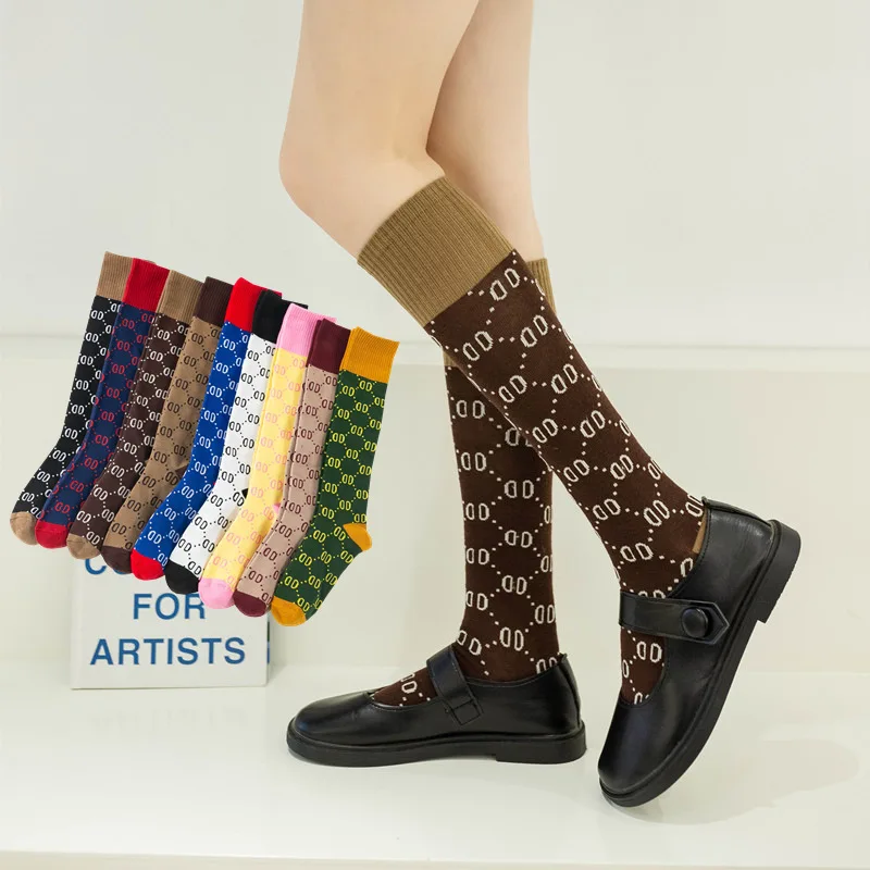 Spring ladies pink mid-tube socks letter personality ins tide socks Japanese stockings knee socks autumn and winter calf socks