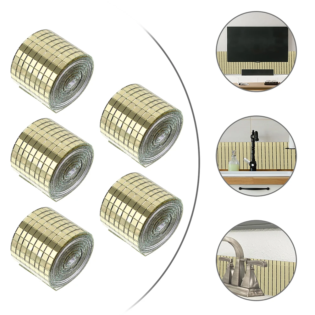 

5 Rolls Mosaic Wall Stickers Tile Decoration Diy Wallpaper Mirror Ceramic Self Adhesive Small Square Golden Miss