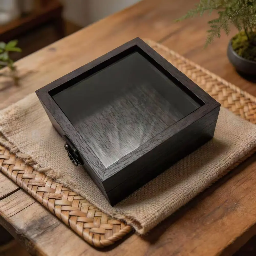 Vintage Wood Case Desktop Organizer Glass Top Display Box For Jewelry Beads Collection Dustproof Storage Container Holder