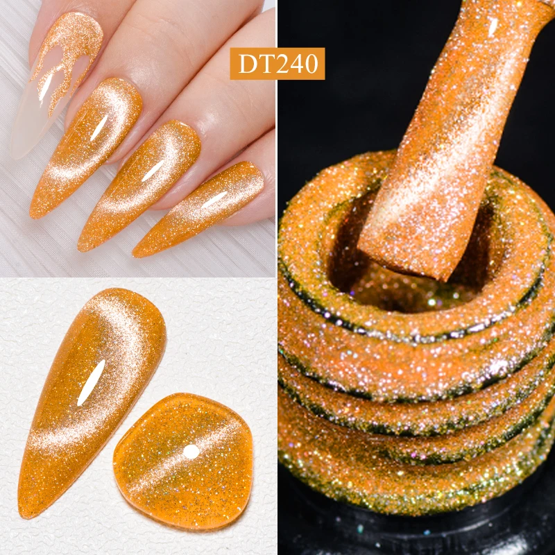 MEET ACROSS 7ml Amber Glitter Cat Magnetic Gel Nail Polish Reflective Colorful Semi Permanent Soak Off UV Gel Varnish Nail Art