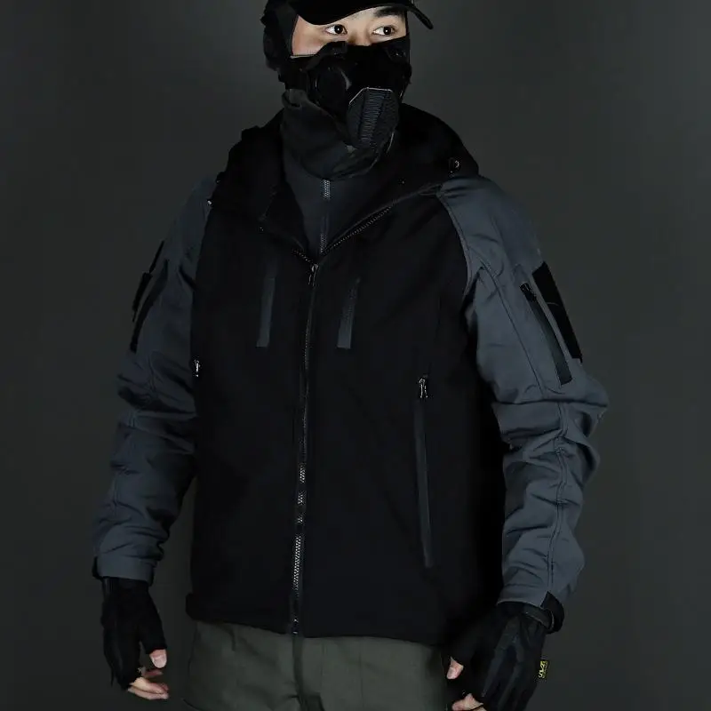 Autumn Winter Men's Sports Jacket Tactical Soft Shell Outdoor Cycling Plush Camping Travel Mountaineering Waterproof Coat