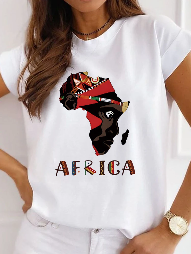 Nieuwe Afrikaanse Grappige Dames Kleding Casual Korte Mouw T-shirt O-hals Losse Zomer Wit Tee Top Print Camisetas De Mujer