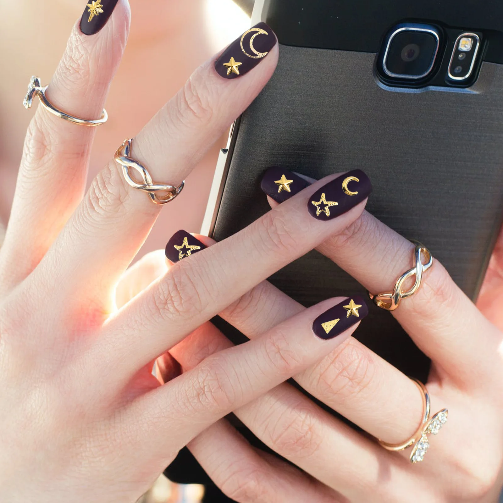 

1 коробка, декор для дизайна ногтей со звездами и луной, сплав золотых хлопьев, 3D маникюрные подвески для натуральных накладных ногтей, украшение для рукоделия своими руками