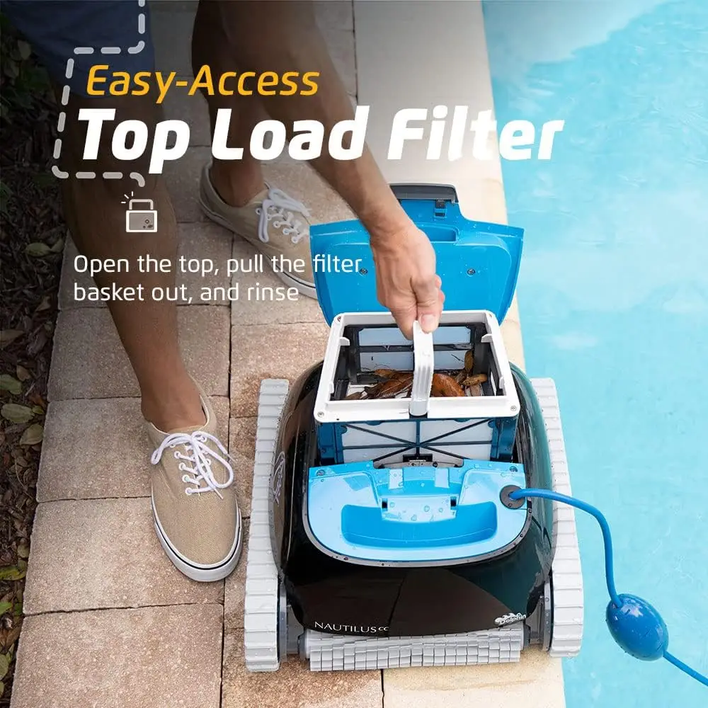 Automatic Robotic Pool Vacuum Cleaner Wall Climbing Scrubber Brush Top Load Filter Access Above/In-Ground Pools 33FT
