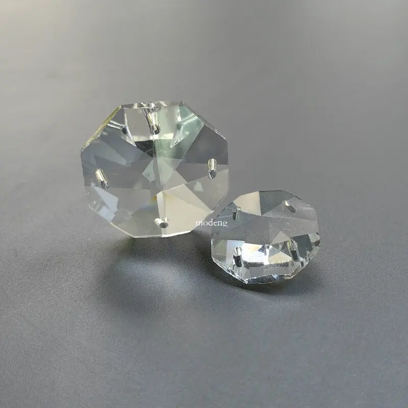 50Pcs 14/18//22mm K9 Crystal Octagon Beads 4Holes Loose Bead for Strand Chandelier Lamp Part Accessories DIY Wedding Centerpiece
