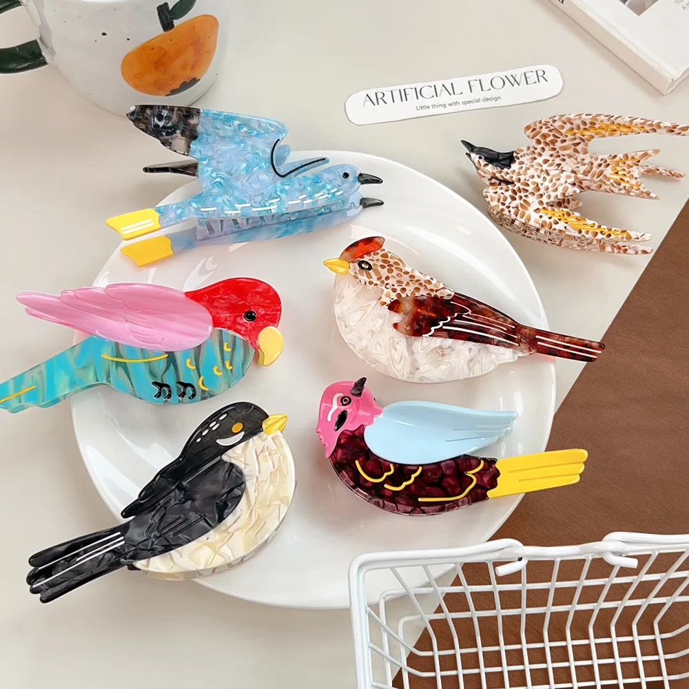 YHJ nueva serie de pájaros pinza para el cabello pinza de acetato de dibujos animados diseño Animal pinzas para el cabello de cangrejo horquilla accesorios para el cabello para mujeres y niñas