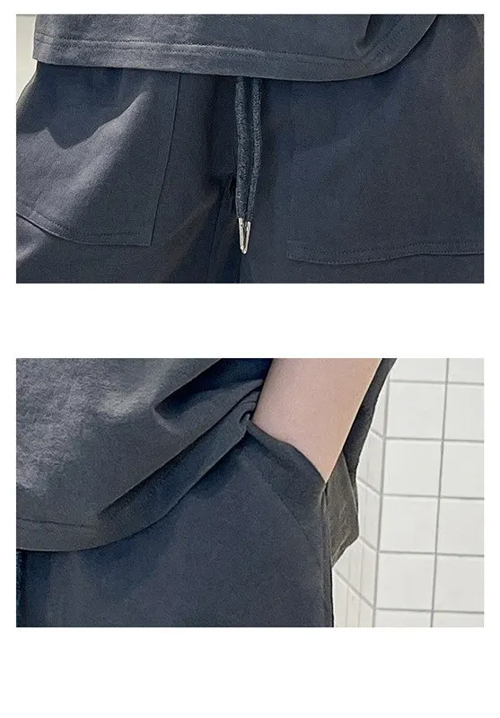 Koreanischer Kinderanzug für Jungen 2027 Sommer Mode Farbverlauf Grau Set Teenager Jungenkleidung Baumwoll-Strick-Oberteil + Shorts 2-teiliges Outfit – Detail 9