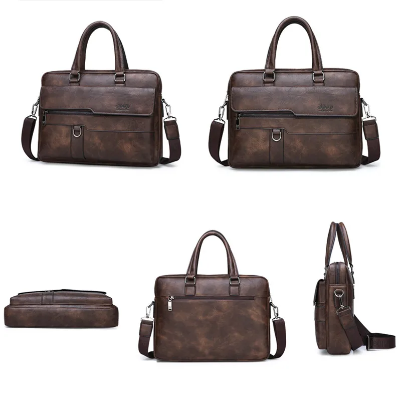 JEEP BULUO 13.3 inches Laptop Work Travel Bag Men's Business Handbag Hot Large Capacity Leather Briefcase Bags For Man