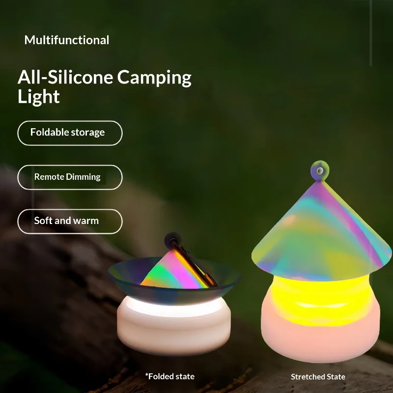 Equipo al aire libre, iluminación de Camping, lámpara de ambiente plegable de silicona, lámpara Led portátil recargable para tienda de campaña
