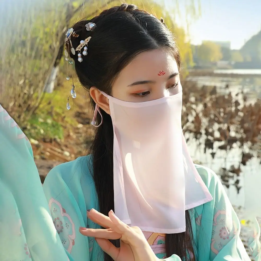 Face Scarf For Women Sunscreen Mask Mesh Hanging Ears Face Covering Ancient Mask Chinese Hanfu Accessories Hanfu Face Veil