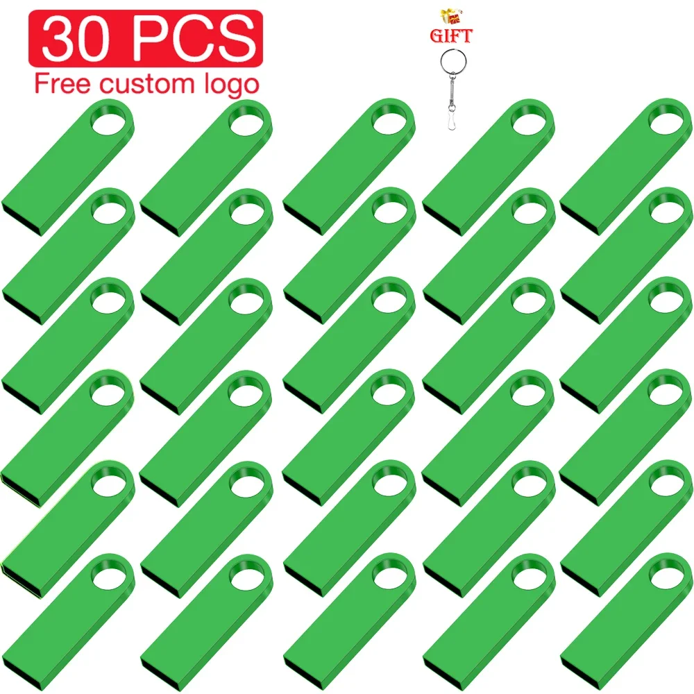 SHANDIAN 50 PCS LOT Pen Drive 128GB Free Custom Logo Waterproof Memory Stick with Free Key Ring 64GB Metal USB Flash Drive 32GB