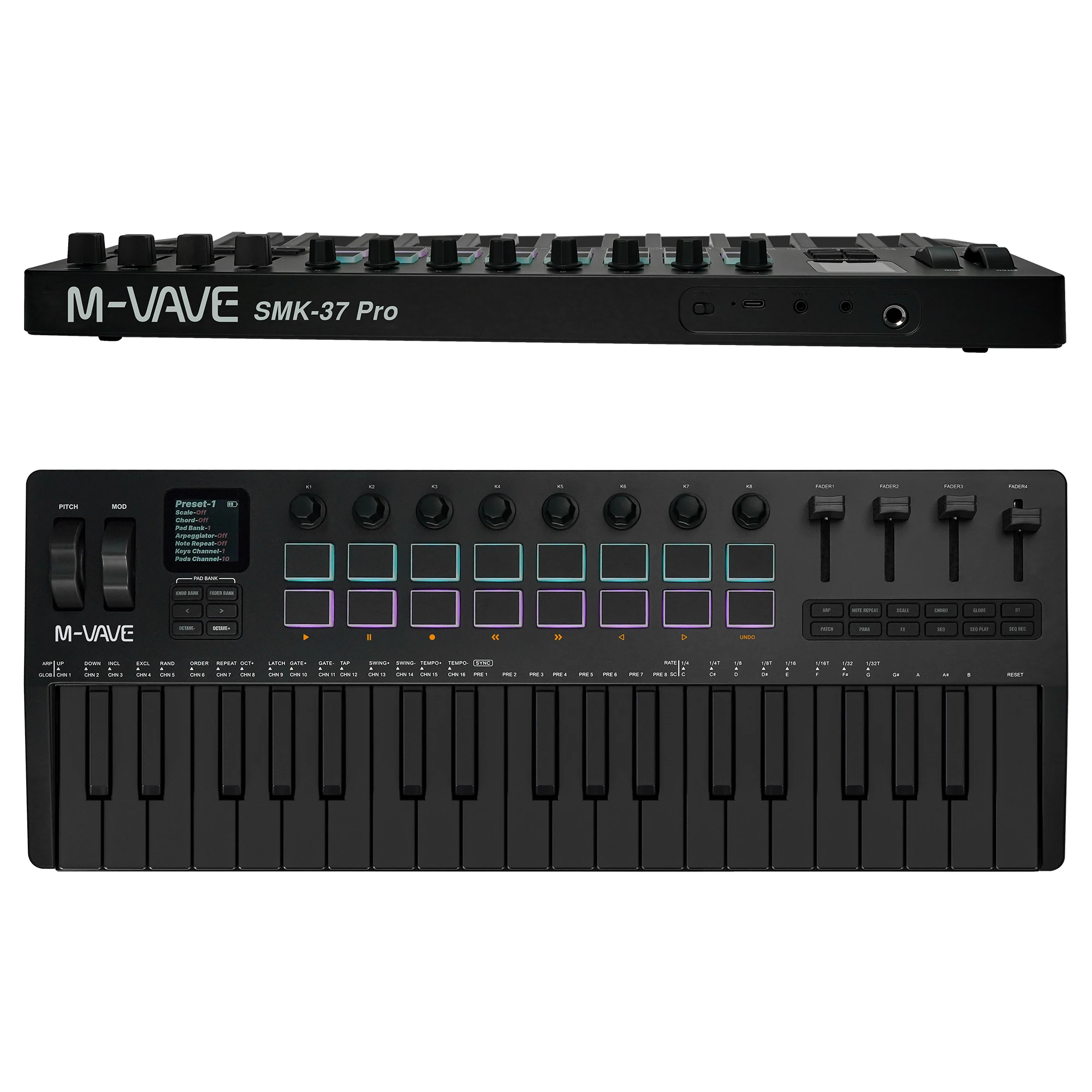 M-vave SMK-37 PRO 37-Key Portable MIDI Keyboard 16 RGB Pads 4