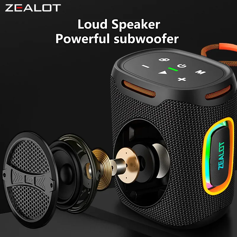ZEALOT-S122 Bluetooth Speaker BT5.4 Wireless IPX6 Waterproof Shower Speaker,25W HiFi Stereo Sound,TWS Pairing,20H Music Playtime