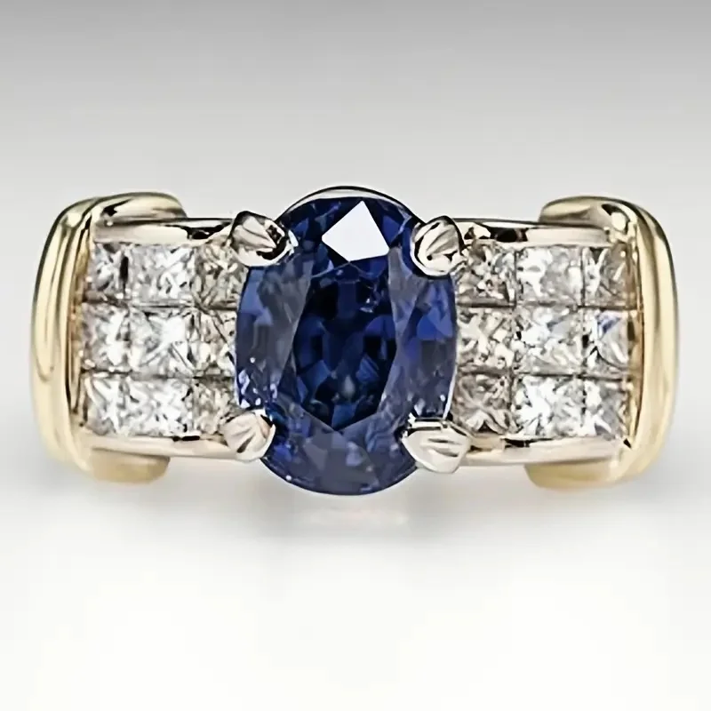 Damen-Vintage-Mode-Ring mit funkelndem synthetischem Zirkon, vergoldeter Ring, eleganter Schmuck für Bankett- und Partys