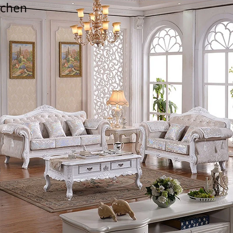 SA-10 Solid Wood Carved Simple Large And Small Household Living Room Complete Sofa Set