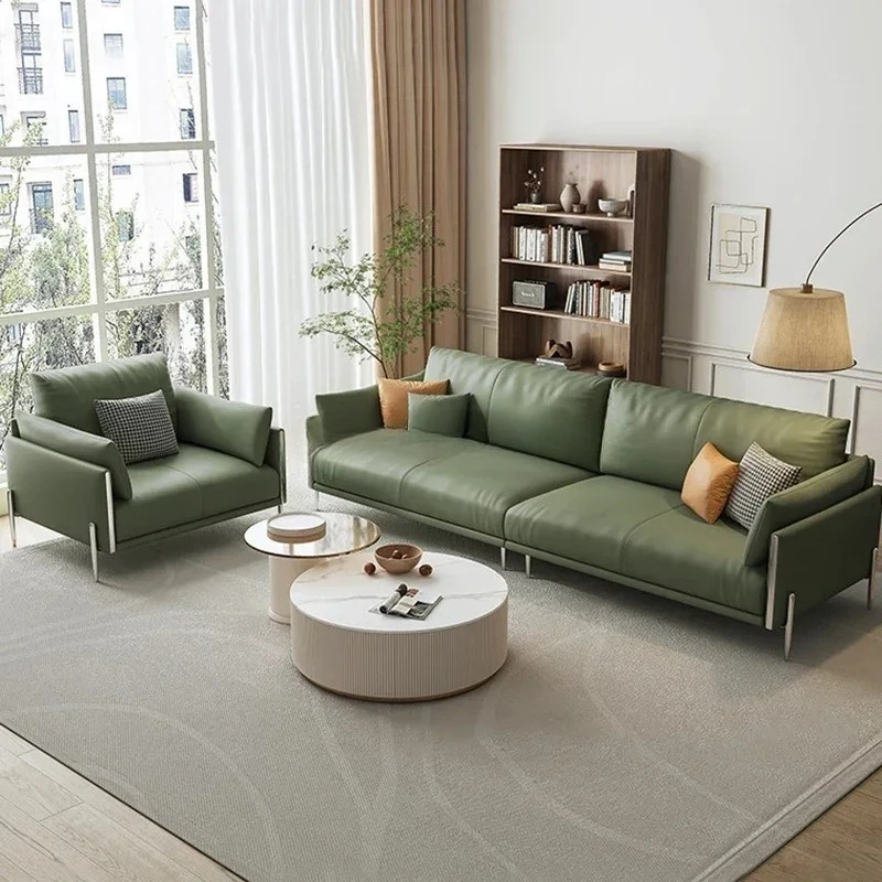 

Elegantes Nordic Sofas Luxury Armrests Aestetic Industrial Lazy Leather Green Sofa Industrial Canape Moderne Floor Furniture