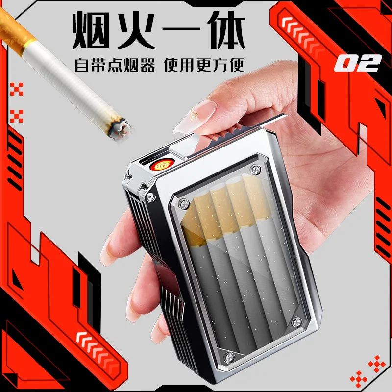 High-looking Transparent Cigarette Case and Lighter Integrated Cigarette Case with Tungsten Wire Cigarette Lighter 20 Pieces