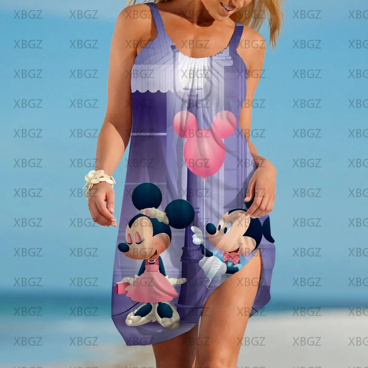 Dress Mickey Y2k Sleeveless Dresses for Women 2024 Sling Elegant Boho Party Minnie Mouse Summer Woman Loose Beach 3D Print Sexy