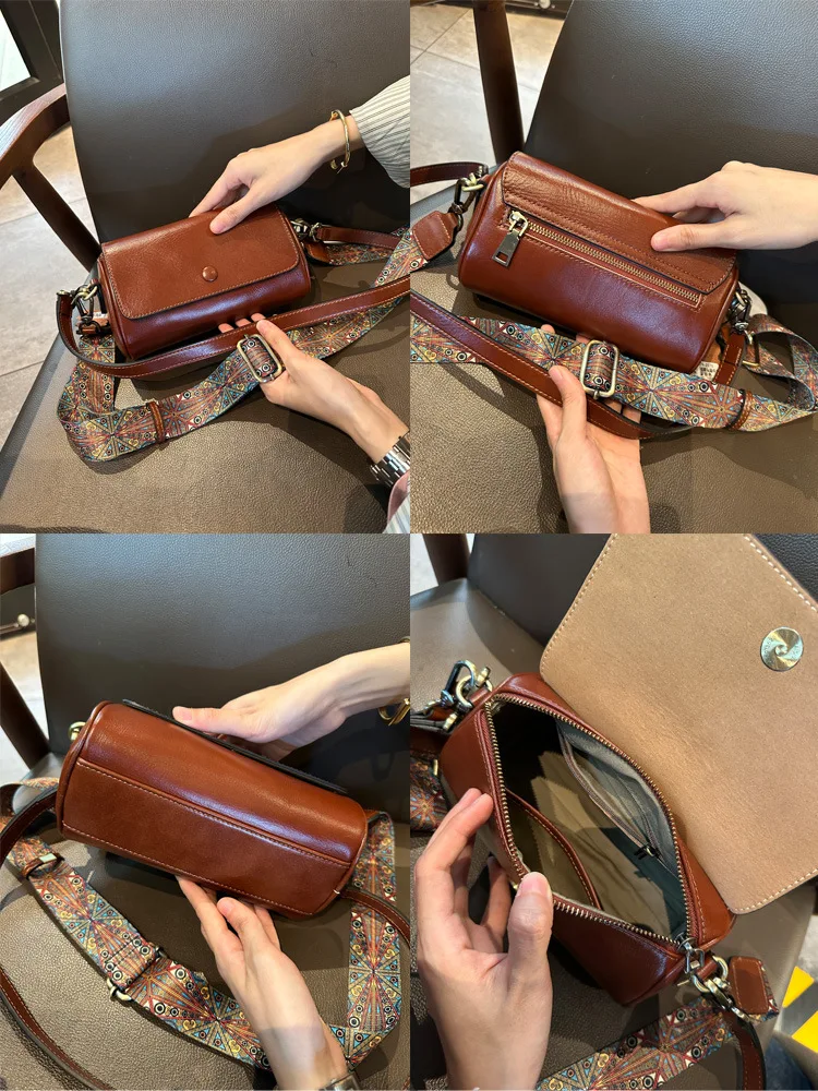 High Quality Cylindrical Bag Cow Leather Bag for Women 2023 New Shoulder Bag Ladiy Genuine Leather Casual Designer Crossbody Bag