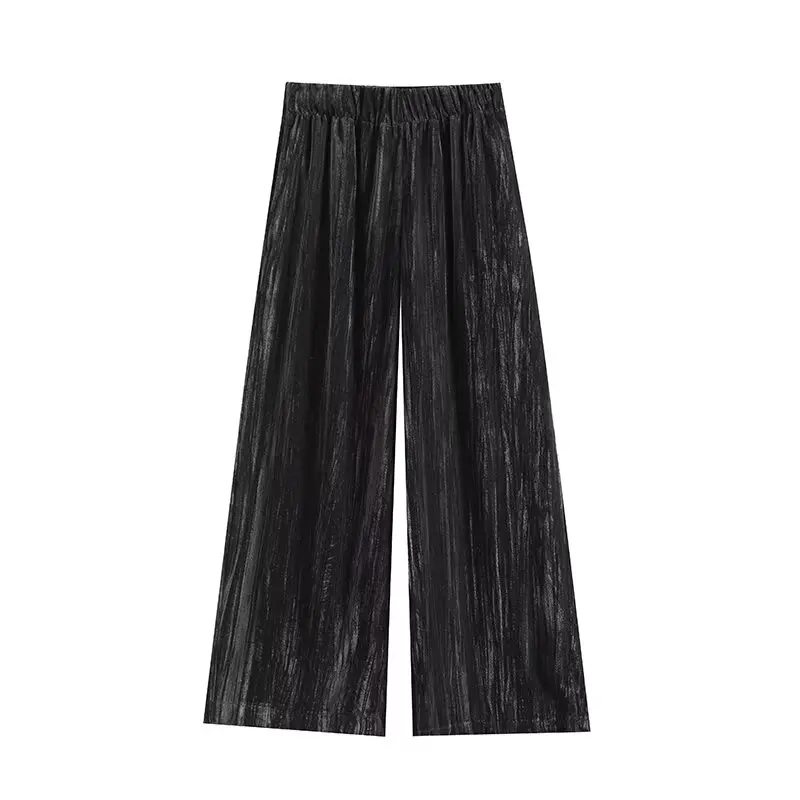 Women's new Chic Fashion loose side pocket casual versatile velvet wide leg pants retro elastic waist women's pants Mujer