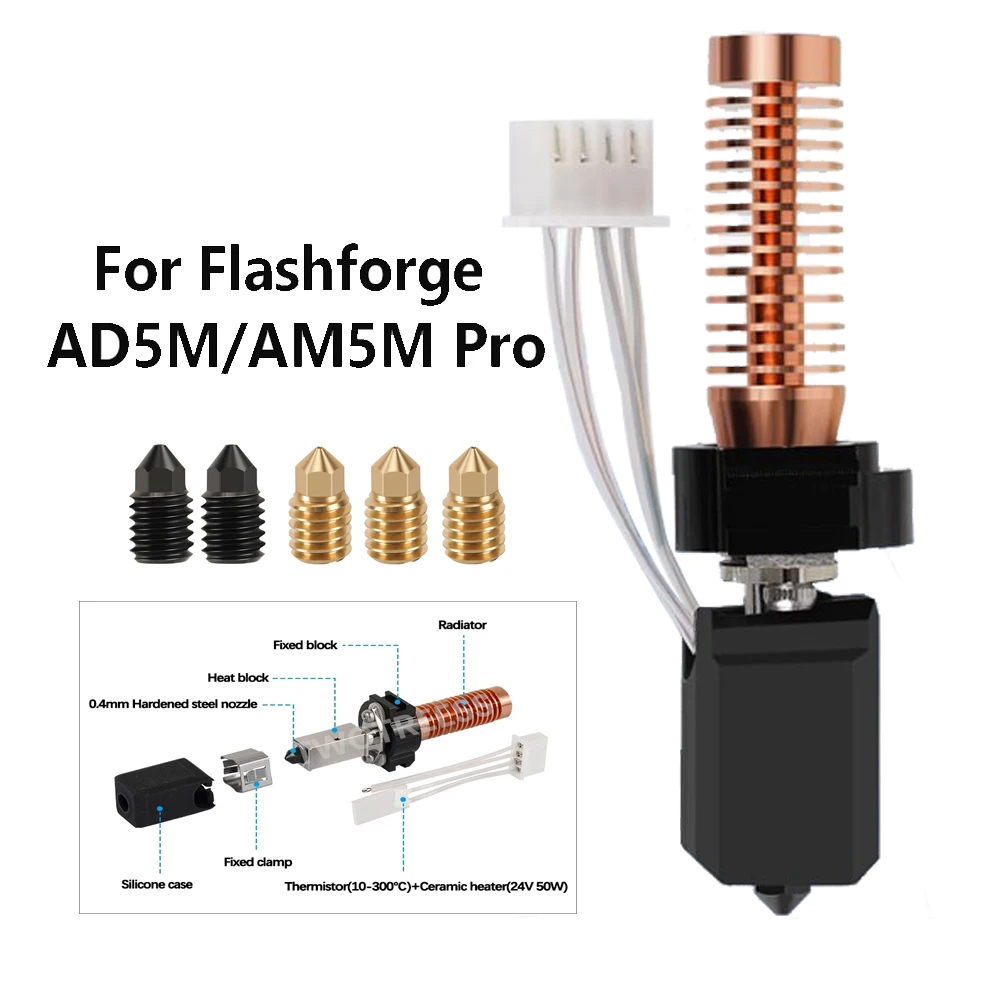 Upgrade For Flashforge Adventurer 5M / 5M Pro Hotend AD5M Nozzle Replacable Caremic Hotend Faster Heating AD5M Pro Nozzle 280℃