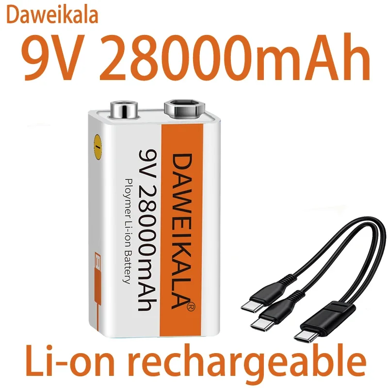 Bateria Recarregável Li-ion, Baterias Micro USB, Lítio 9 V para Multímetro, Microfone, Brinquedo, Controle Remoto, Uso KTV, 2023, 28000mAh