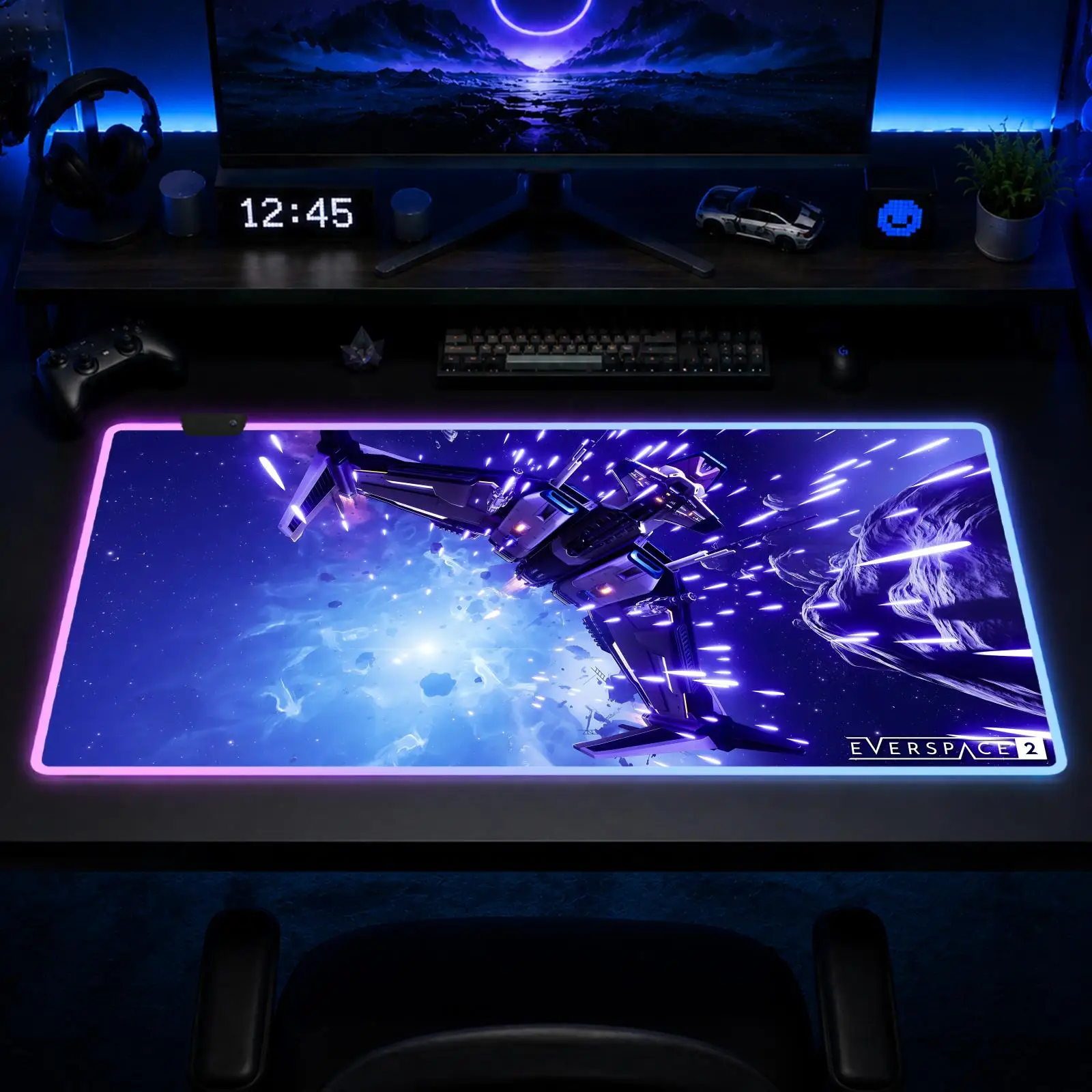 Alfombrilla de Ratón Everspace para Juegos, Alfombrilla de Ratón XXL RGB con Diseño de Anime, Alfombrillas de Escritorio LED, Alfombrillas de Mesa con Retroiluminación, Alfombrillas de Goma para Escritorio