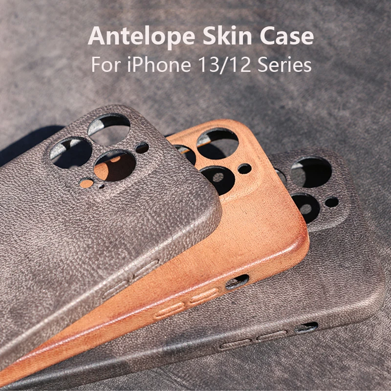 

Genuine Leather Case for iPhone 13 Pro Max African Kudu Antelope Skin Case for iPhone 14 Pro Max Magnetic Phone Back Cover Men.