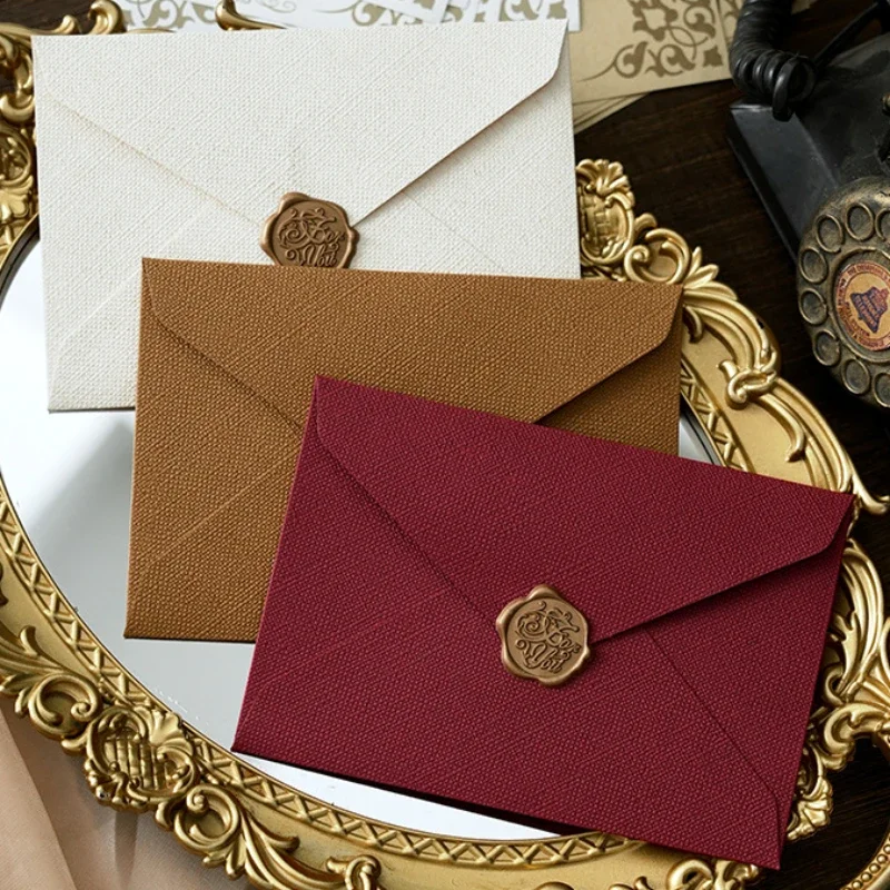 European Court Style Retro Linen Envelope Letter Paper Wax Fire Seal Set for Love Letter Festival Wedding Invitation Kraft Paper