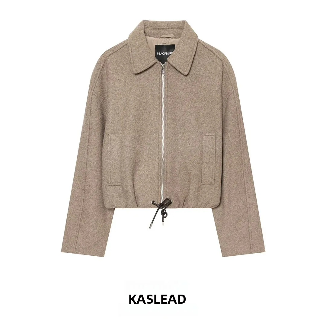 KASLEAD New Women's Fashionable Mixed Fiber Short Jacket Versatile Style Long Sleeve Zipper Closure Polyester Summer Outerwear