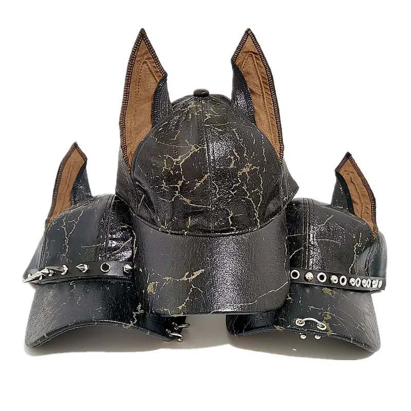 القوطية الرجعية الشرير برشام طويل الأذن قبعة بيسبول للرجال والنساء الشتاء بولي Leather الجلود y2k الحلو كول سبايك الحيوان الأذن Snapback قبعة