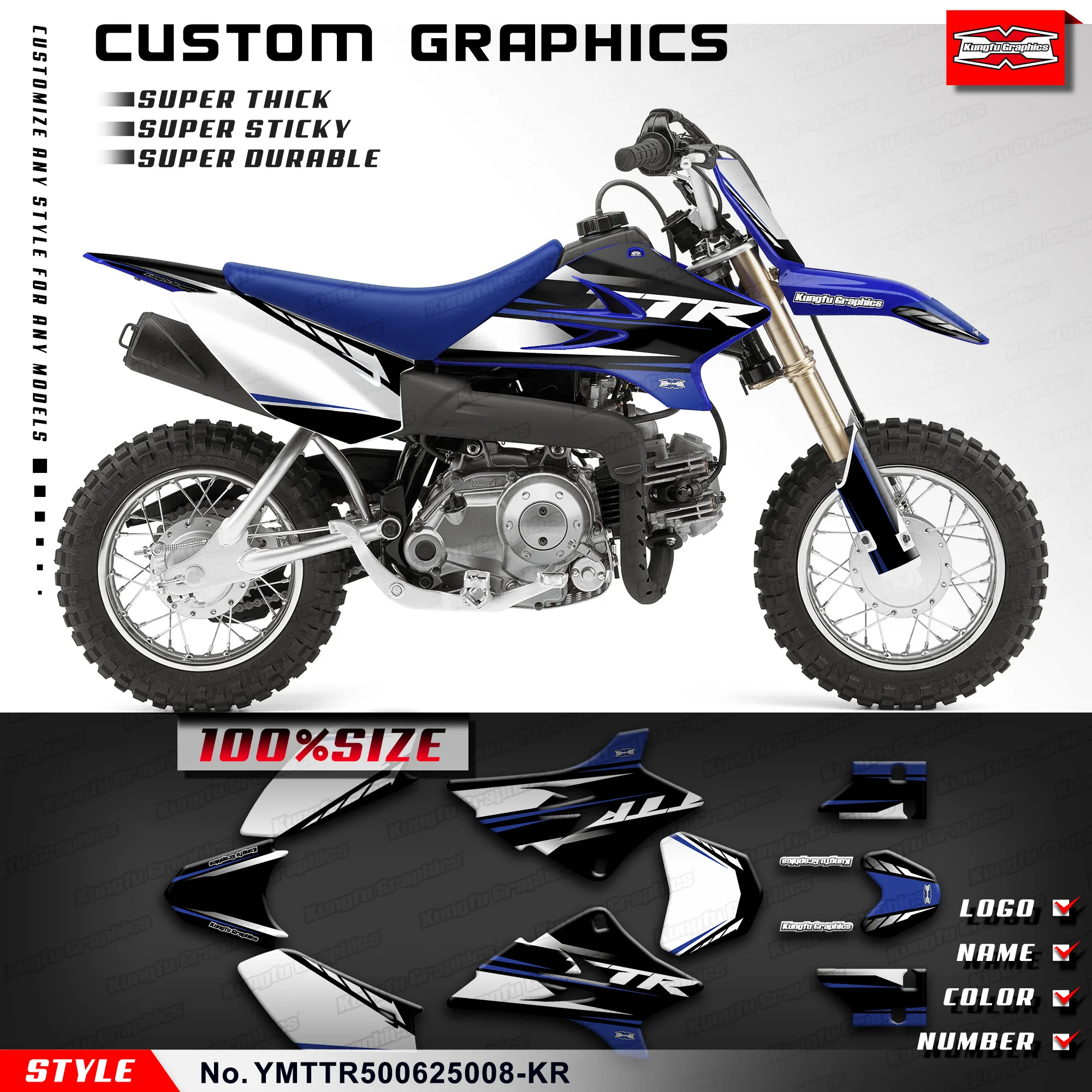 

KUNGFU GRAPHICS Sticker Kit Adhesive Decals for Yamaha TT-R50E TTR 50 TT-R50 2006-2026, Rebuilding, YMTTR500625008-KR