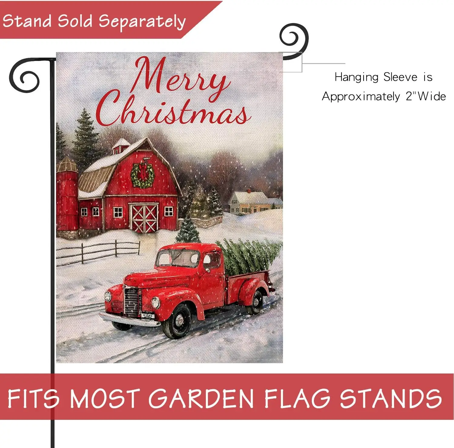 Selmad Home Decorative Merry Christmas Garden Flag Red Truck Double Sided, Winter Rustic Quote House Yard Flag Xmas Pickup, Outs